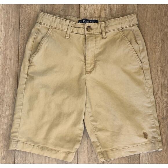 Polo Ralph Lauren Shorts Boys Tan Flat Front Adjustable 8" Sz 14 Preppy Uniform - Picture 1 of 9